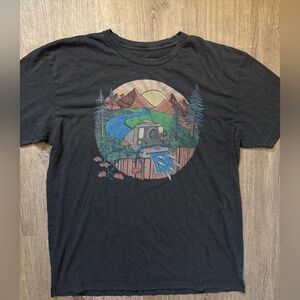 Black Short-Sleeve Graphic Tee with Scenic Camera Print